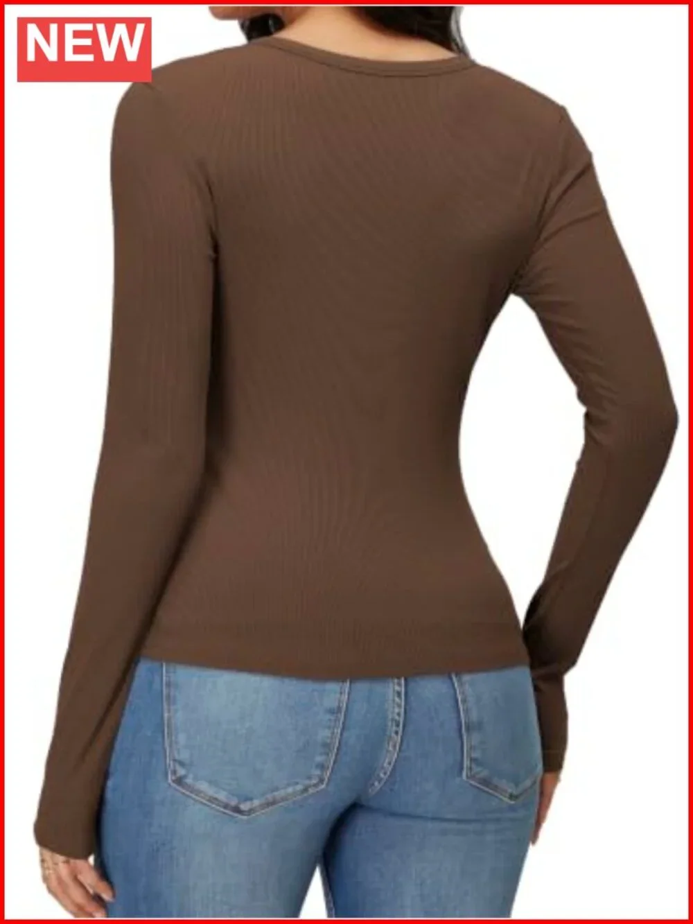 Women's Long Sleeve V Neck Ribbed Knit Slim Fit Business Casual Top